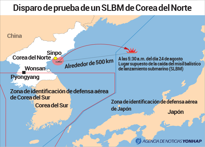 Disparo de prueba de un SLBM de Corea del Norte Disparo de prueba de un SLBM de Corea del Norte