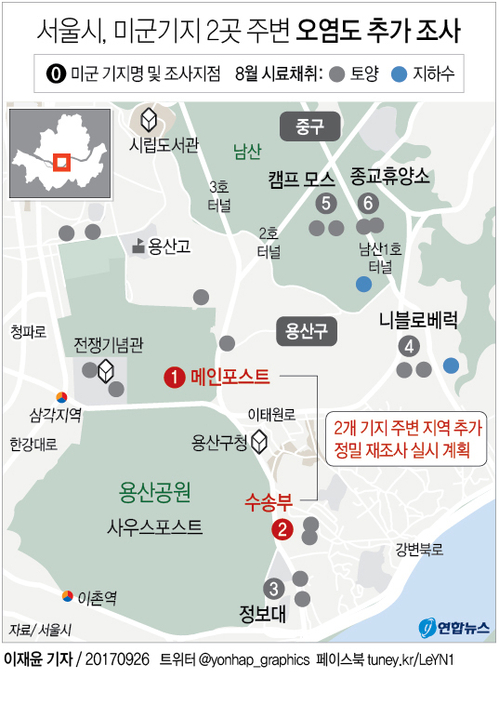 [그래픽] 서울시, 내달 미군기지 2곳 주변 오염도 추가 조사