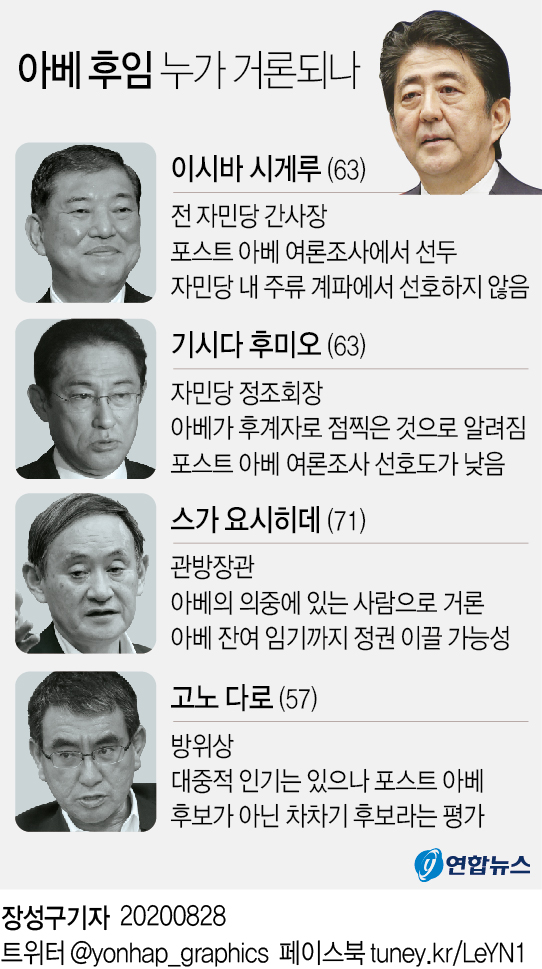 '포스트 아베'는 누구…스가·이시바·기시다 등 후보 - 3