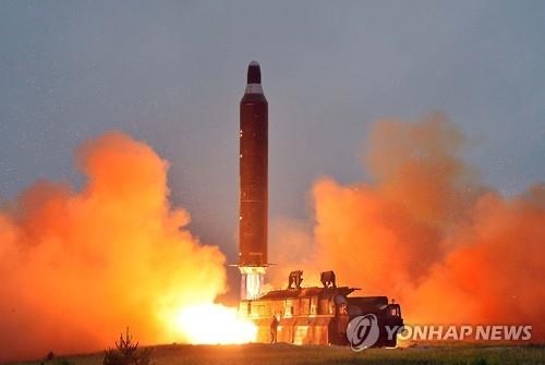 This file photo shows a missile launch by North Korea. (Yonhap)