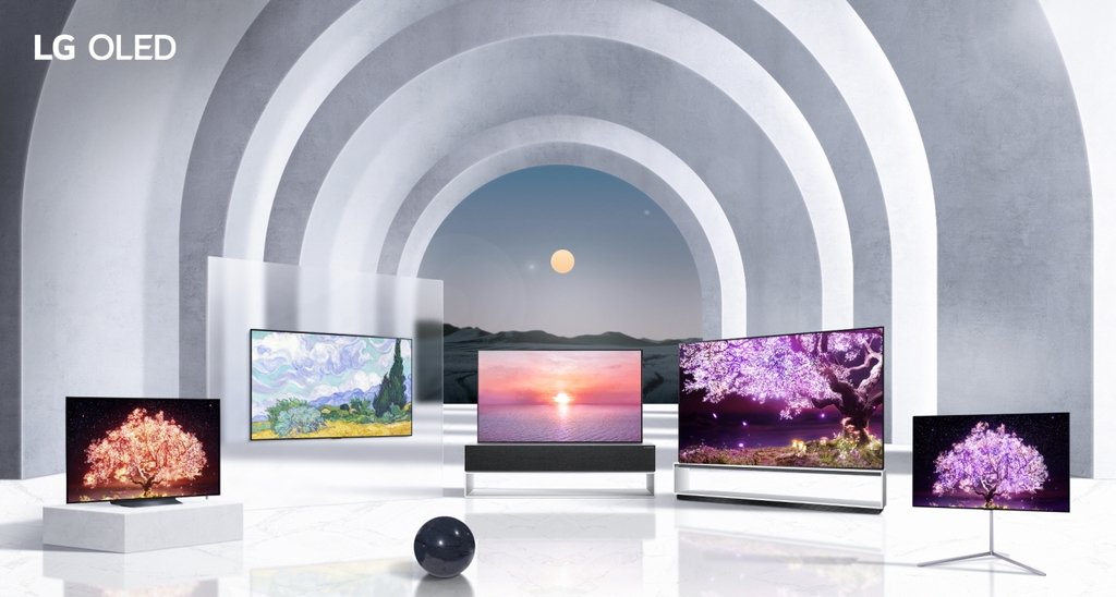 This image provided by LG Electronics Inc. on Jan. 10, 2021, shows the company's OLED TV models for 2021. (PHOTO NOT FOR SALE) (Yonhap)