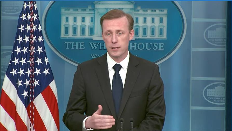U.S. National Security Advisor Jake Sullivan is seen speaking during a press briefing at the White House in Washington on Dec. 12, 2022 in this image captured from the website of the White House. (Yonhap)