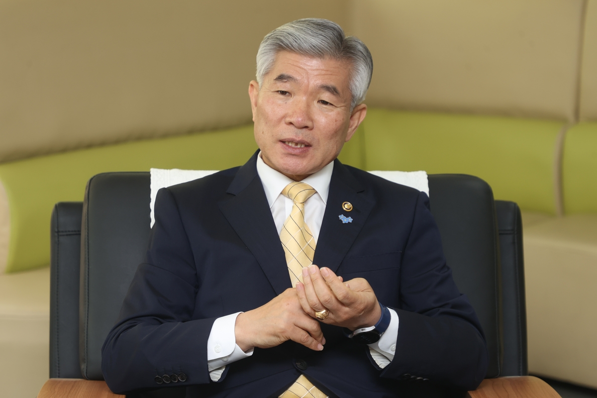 Military Manpower Administration Commissioner Lee Ki-sik speaks during an interview with Yonhap News Agency at the agency's office in western Seoul on May 2, 2024. (Yonhap)