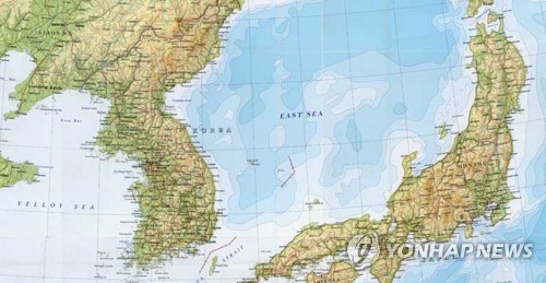 日本海から東海に表記を変えた英国のウェブサイト「ザスタック・ドットコム」に掲載されている地図（ＶＡＮＫ提供）＝（聯合ニュース）