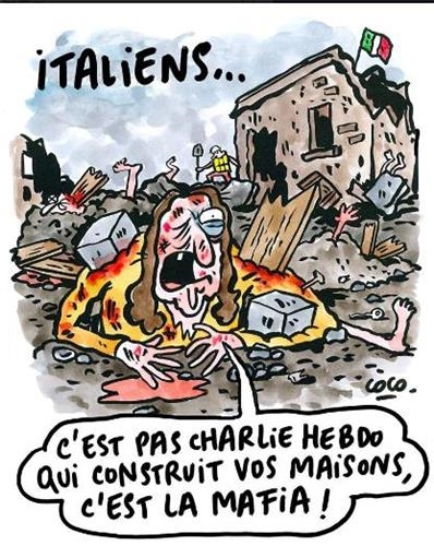  이탈리아 지진에 대한 프랑스 잡지 샤를리 에브도의 만평