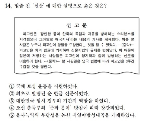 수능 한국사 14번 문제