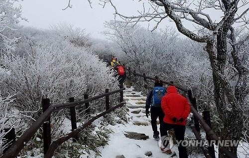 '아듀 2016' 눈 덮힌 국립공원 덕유산 등반객 북적
