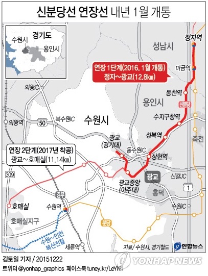 신분당선 정자∼광교 노선도