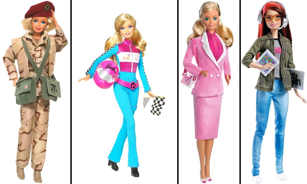 (왼쪽부터) 군인, 카레이서, 커리어 우먼, 게이머 바비 인형 ⓒ2017 Mattel.