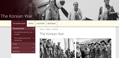 호주 보훈처 웹사이트의 '한국 전쟁' 소개