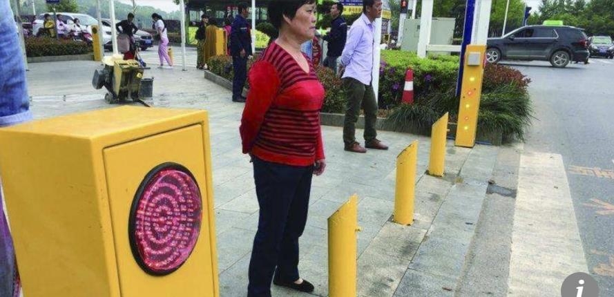 중국 다예 시에 설치된 무단횡단 방지 '분수 말뚝'
