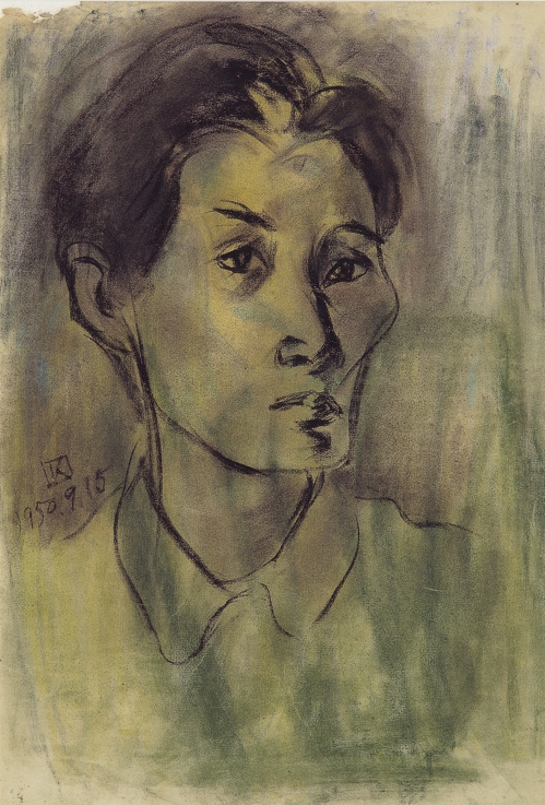 김종영, 자화상, 43x63cm, 종이에 콩테와 수채, 1950년 9월 15일