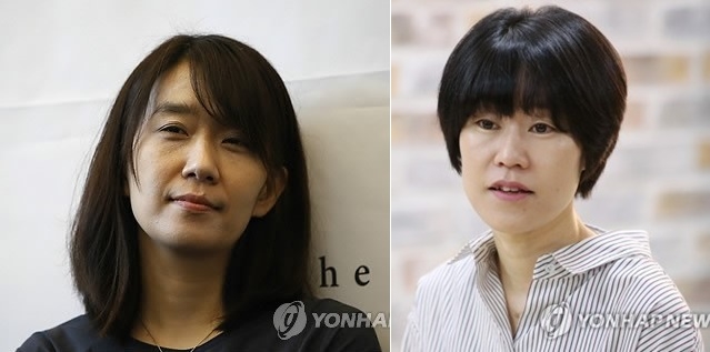 소설가 한강(왼쪽)과 김애란(오른쪽)