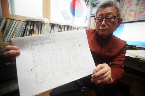 김형기 선생 조카 김덕규씨가 백부의 판결문을 보여주고 있다