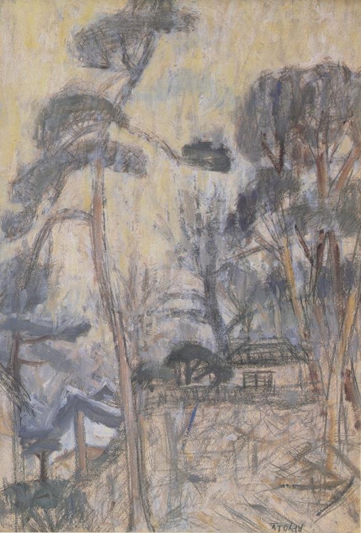 이중섭, 정릉풍경, 종이에 연필·크레·유채, 43.5×29.3cm, 1956