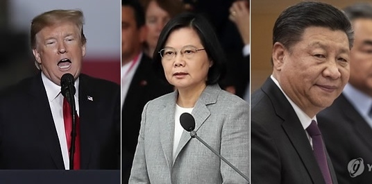 도널드 트럼프 대통령(왼쪽), 차이잉원 총통(가운데), 시진핑 주석(오른쪽)