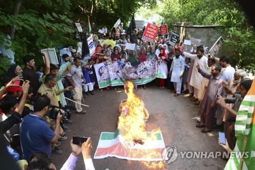 인도 국기 태우는 시위대