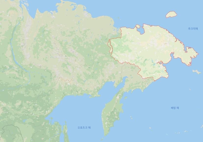 붉은 선으로 표시된 지역이 러시아 극동 추코트카
