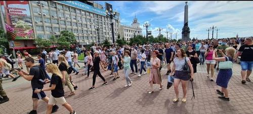 12일 열린 구속 하바롭스크 주지사 지지 시위 모습. [타스=연합뉴스] 