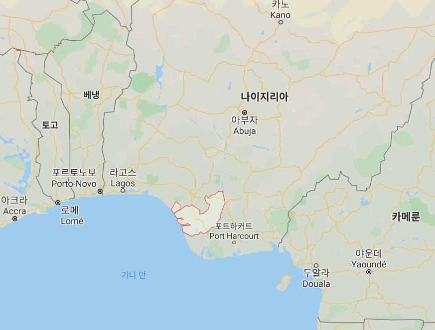 한국인 선원들이 인질로 억류됐던 나이지리아 델타지역(붉은선)