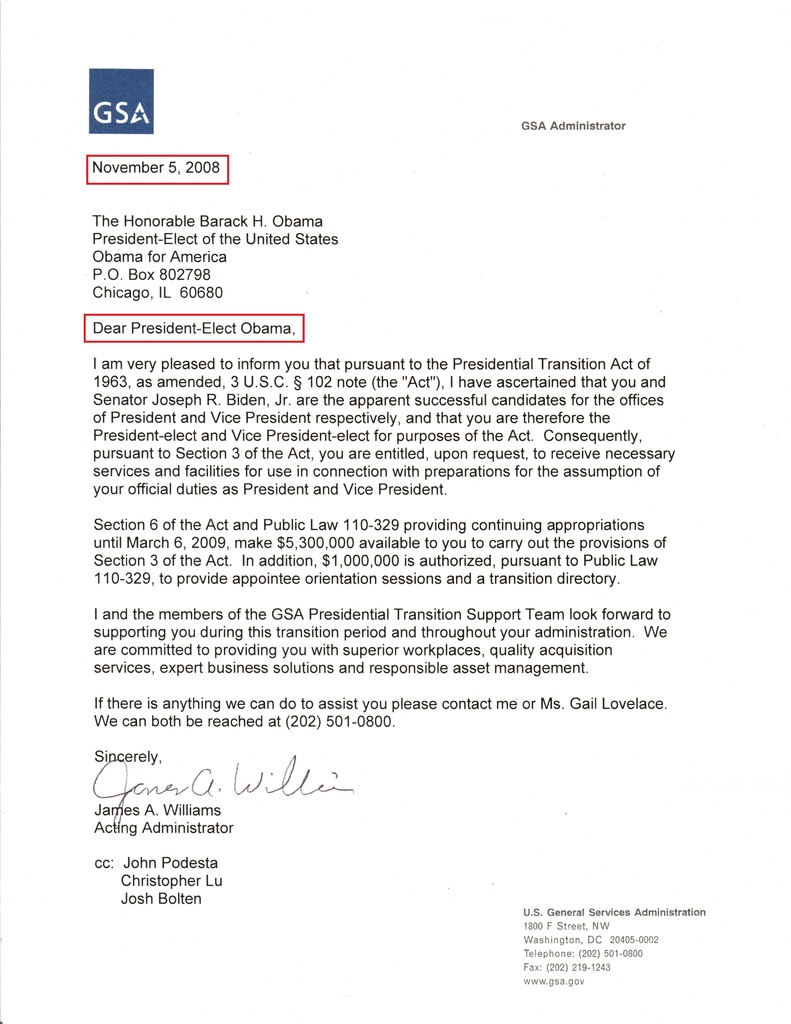 2008년 부시 행정부가 오바마 당시 미국 대통령 당선인에게 보낸 문서