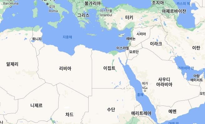 이집트가 포함된 지도.[구글 캡처. 재판매 및 DB 금지]