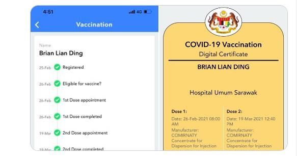 말레이시아의 코로나19 백신 접종 전자 인증서