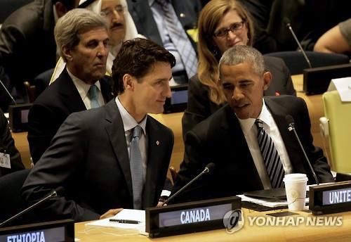 2016년 트뤼도 캐나다 총리와 오바마 미 전 대통령