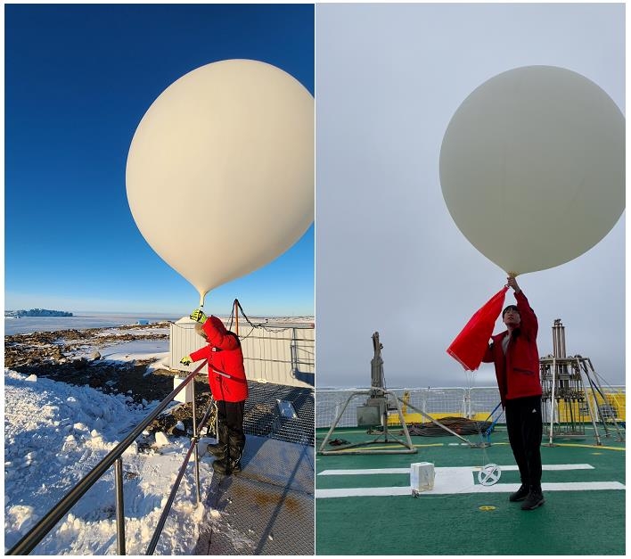 남·북극 성층권 오존농도 동시 관측하는 아라온호 대원들