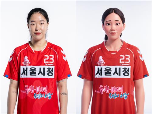 2023-2024시즌 MVP 우빛나(서울시청)의 AI 캐릭터(오른쪽).