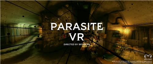 La foto, proporcionada por el Ministerio de Cultura, Deportes y Turismo de Corea del Sur, muestra el póster sobre la versión en realidad virtual de la película "Parasite", mostrada durante la exposición "Korea: Cubically Imagined", en México. (Prohibida su reventa y archivo)