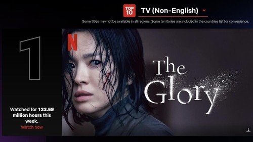 La imagen, capturada del sitio web de Netflix, muestra que la segunda parte de la serie surcoreana de suspense y venganza "The Glory" encabeza el listado de programas televisivos de habla no inglesa en la semana del 13-19 de marzo. (Prohibida su reventa y archivo)