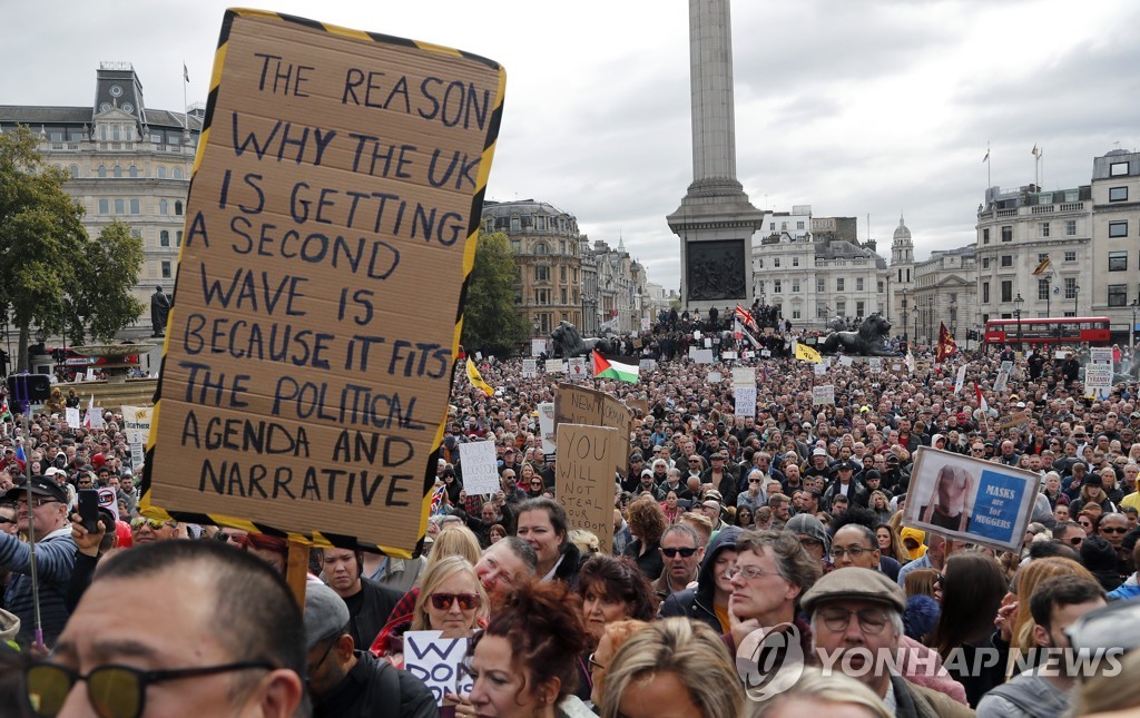 "우리는 동의 안 해"…런던서 '코로나19 제한조치' 반대 시위
