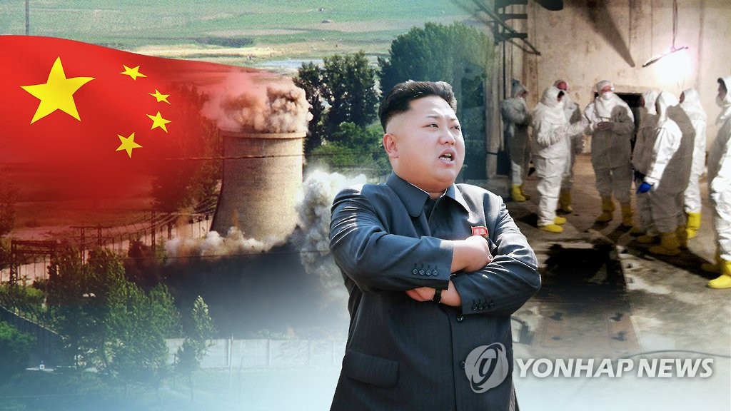 김정은 북한 노동당 위원장과 중국 국기 오성홍기(CG)