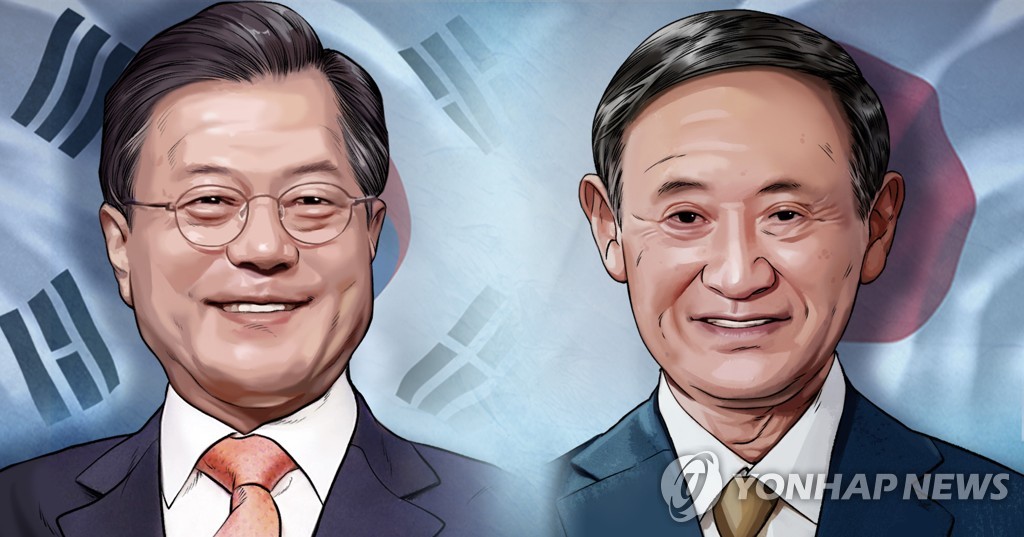 A combined image of South Korean President Moon Jae-in (L) and Japanese Prime Minister Yoshihide Suga. (Yonhap)