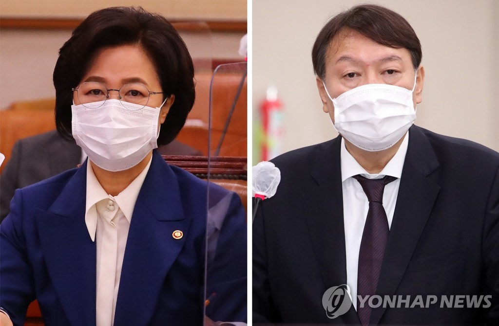 (왼쪽부터) 추미애 법무부 장관-윤석열 검찰총장