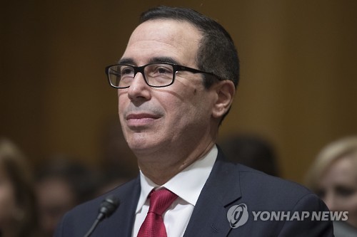 지난 19일 美상원 재무위 인준청문회 당시의 스티븐 므누신 재무장관 내정자