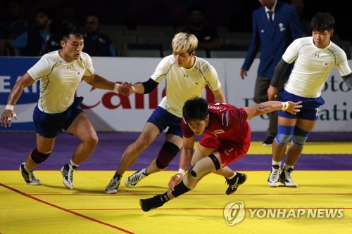 태국전 당시 수비하는 한국 남자 카바디 대표팀
