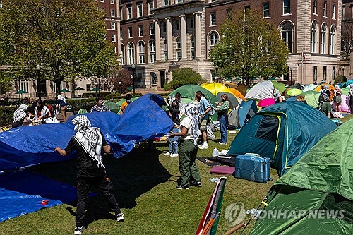 컬럼비아대 캠퍼스 점거한 시위대 텐트