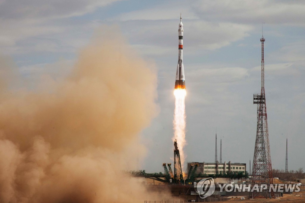 Soyuz-2.1a rocket booster with Soyuz MS-16 spacecraft launched from Baikonur Cosmodrome