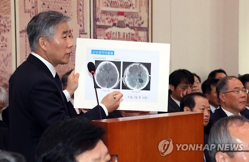 국감장 설명하는 백선하 교수
