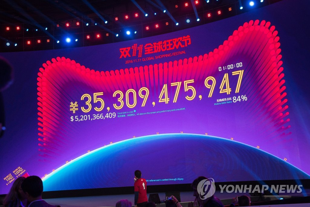 알리바바 '광군제'(光棍節) 세일 (선전<深천<土+川 EPA=연합뉴스)