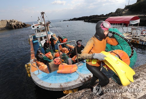 작업 마친 제주 해녀