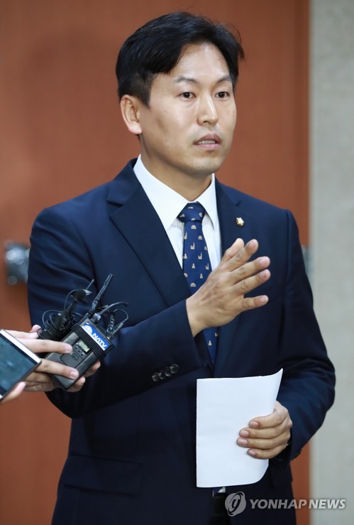 질문에 답하는 손금주 수석대변인