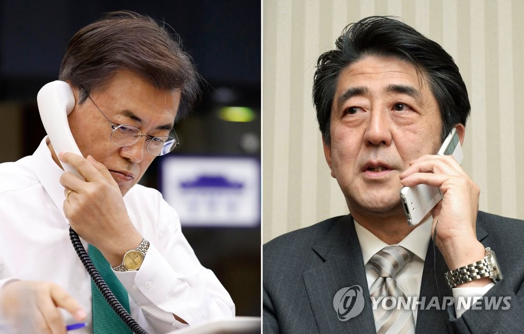 아베 "북한 인도지원 시기 고려하라"…문 대통령 "정치상황과 무관"