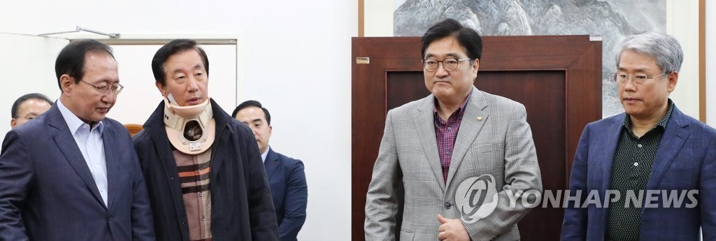 무거운 표정의 여야 4개 교섭단체 원내대표들