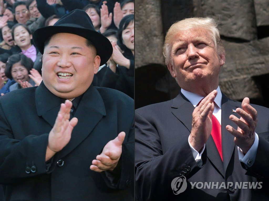 도널드 트럼프 미국 대통령(오른쪽)과 김정은 북한 국무위원장을 합성한 사진. [AFP=연합뉴스]