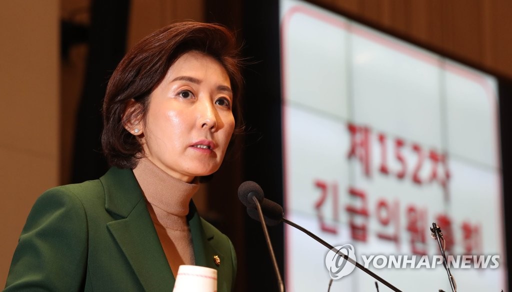 의원총회에서 발언하는 나경원 원내대표