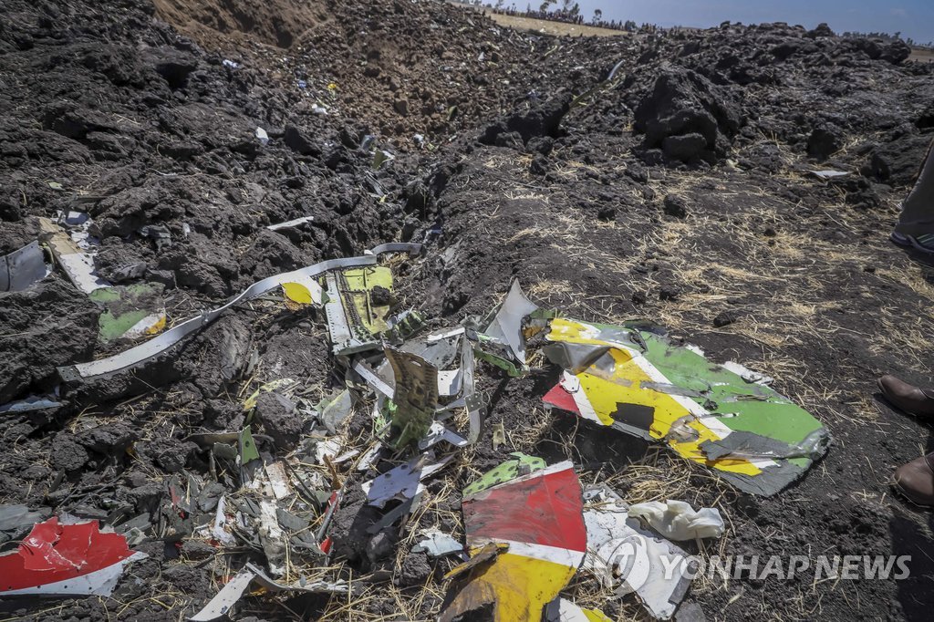 에티오피아서 추락한 보잉 737 맥스 잔해