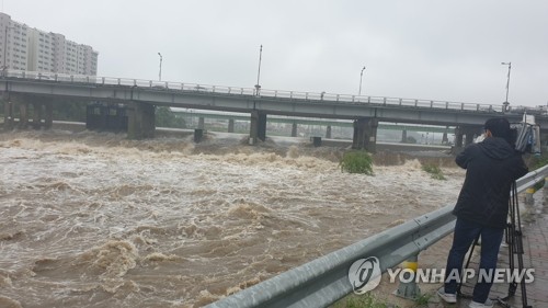 집중호우로 수위 상승한 강릉 남대천
